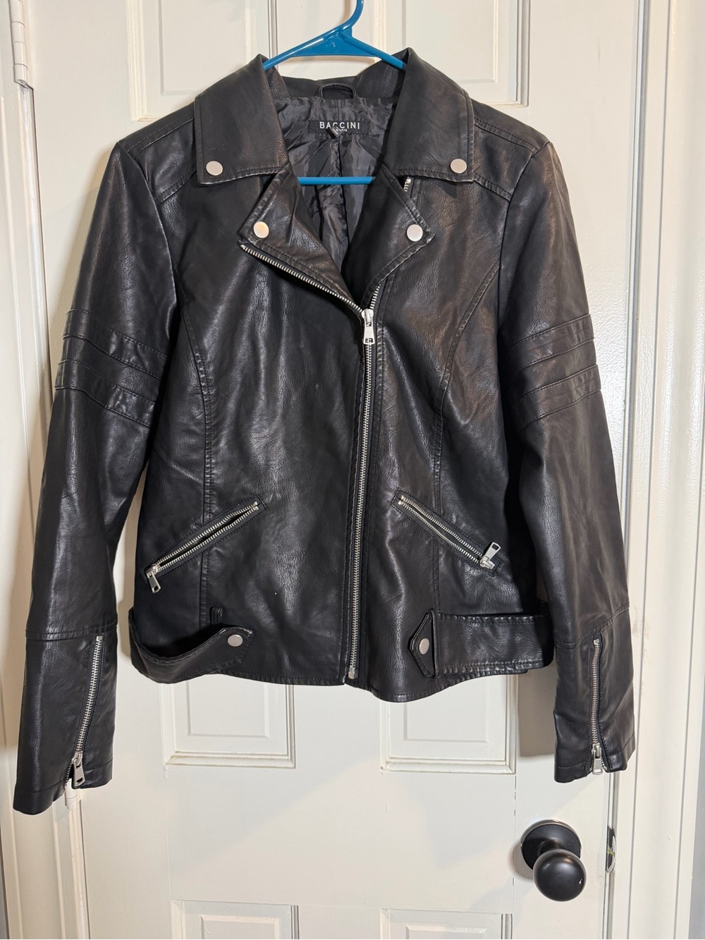 Baccini Women's Black Leather Moto Jacket medium